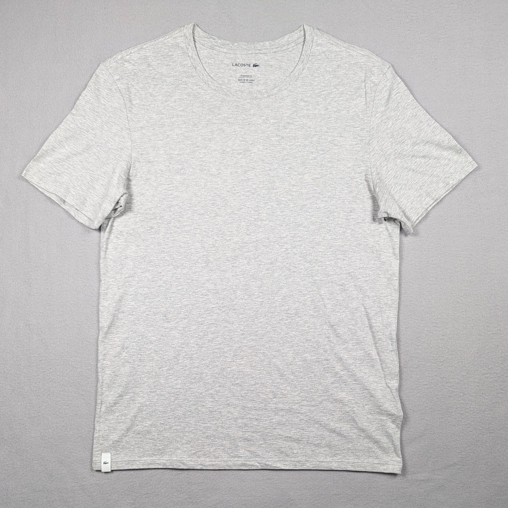 Lacoste T-Shirt Mens L Heather‎ Grey Cotton Crew Neck Underwear Basic Logo Hem